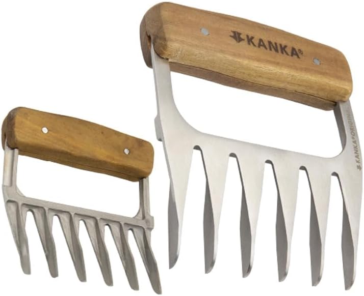 Kanka Grill Meat Shredder Claws - 5X Thicker Professional Stainless Steel BBQ Claws for Effortless Shredding and Cutting of Pulled Pork, Chicken, Turkey, Beef - Set of 2 with Durable Wood Handles - Image 1